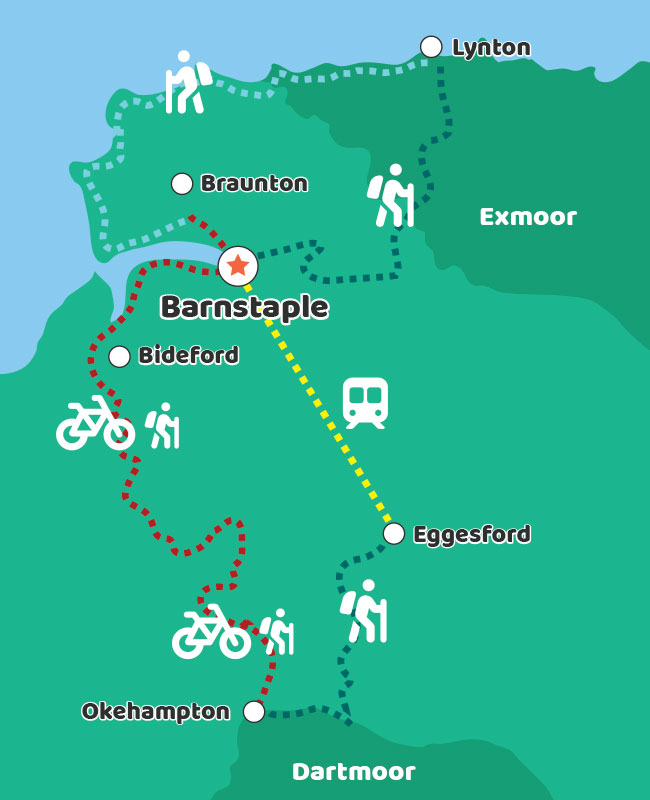 Tarka Trail map showing the various sections